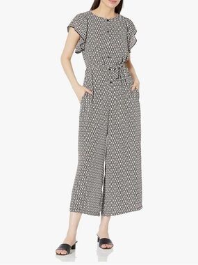 Max Studio Printed Black and White Wide-Leg Jumpsuit with Tie Waist